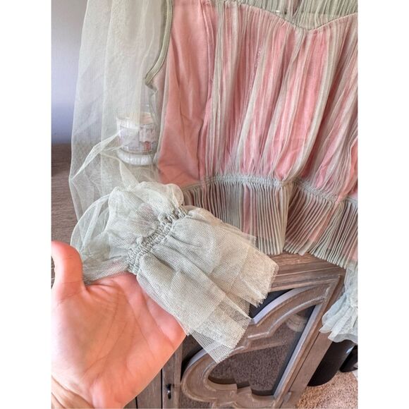 ME+EM Women's Green Layered Tulle Top With Tie Size 8 - Picture 3 of 9